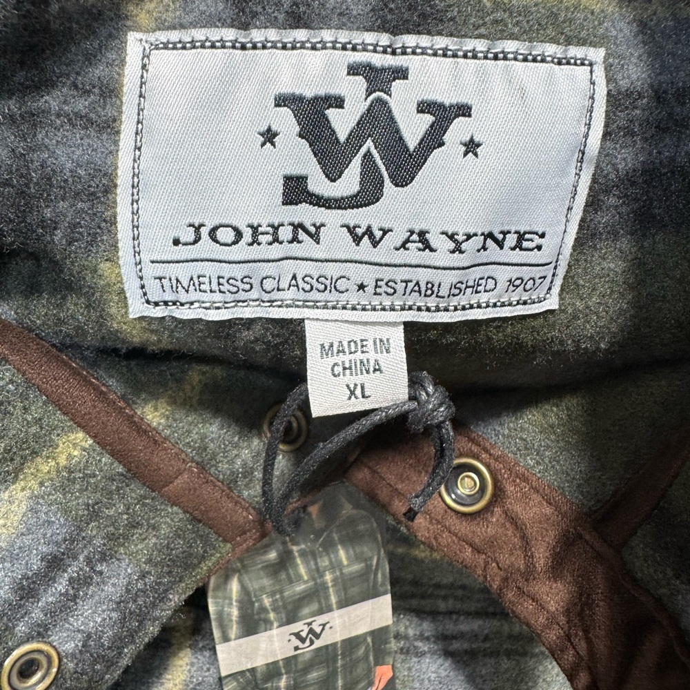 John Wayne Wooly Fleece Pullover Jacket Men XL Western Style Plaid Snap NWT - Picture 4 of 7